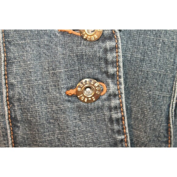 Parasuco Ergonomic jeans Denim Jacket Ruffled Jean Coat Rhinestones SZ L - Picture 6 of 9